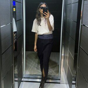 BNWT ZARA CONTRASTING WAIST PENCIL SKIRT NAVY BLUE XS